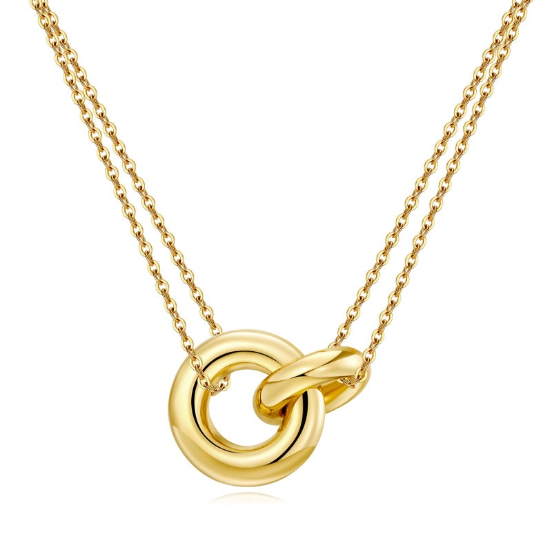 AllenCOCO Dainty Gold Necklace for Women Trendy, Cute Sister Necklaces, 14k Gold Plated S925 Sterling Silver Interlocking Circle Necklace for Women Non Tarnish Friendship Necklace Gift - Image 1