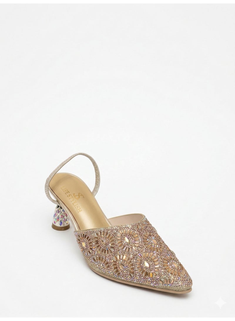 لايف ستيلاش  أحذية كعب مطرزة أنيقة F-620 - ذهبي - Image 3