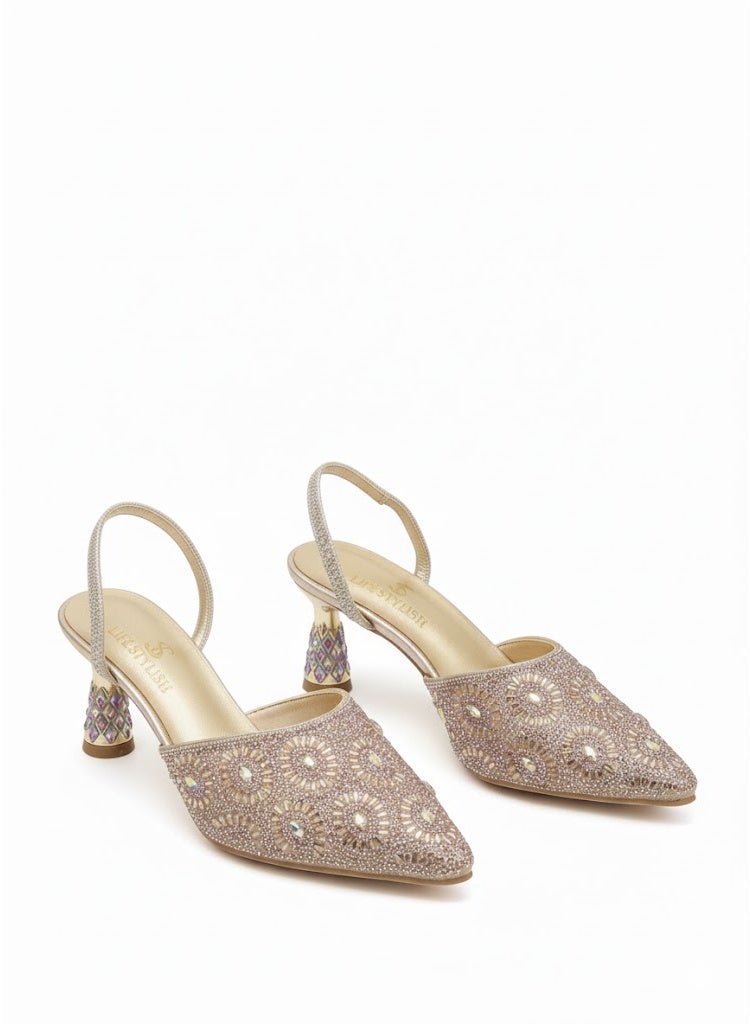 لايف ستيلاش  أحذية كعب مطرزة أنيقة F-620 - ذهبي - Image 2