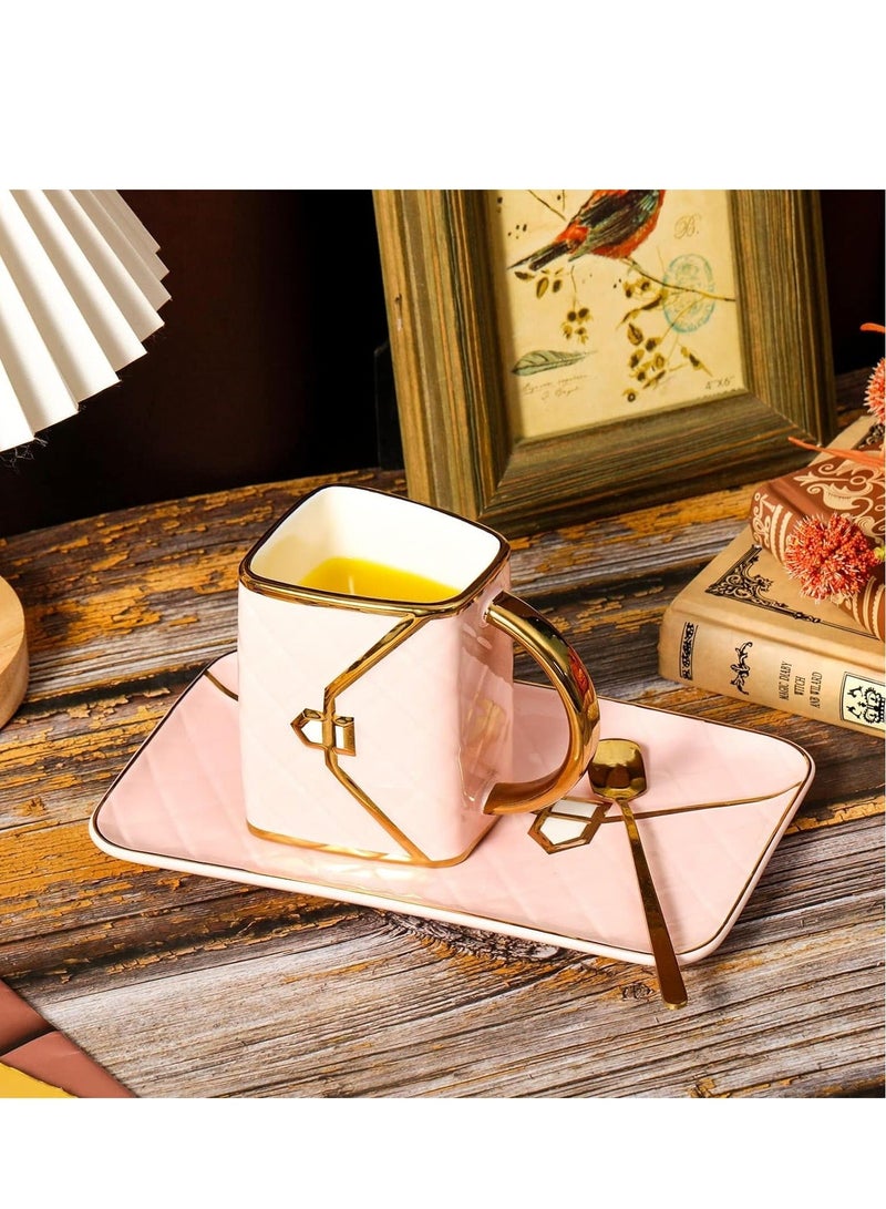 Coffee Mug Set, Ceramic Coffee Cup, Pink Coffee Mug, Coffee Mug with Saucer, High Tea Accessories, Handbag Shaped Mug Purse Coffee Ceramic Mug Set, Women Gift Ideas, Coffee Lover's Gift 10 Oz/310ml  - Image 2