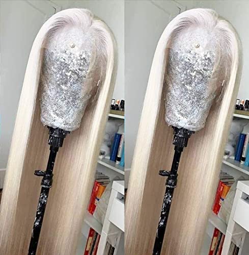 ANDRIA Lace Front Wigs Straight Hair Glueless Lace Wigs Synthetic Long Silk Straight Natural Wig Heat Resistant Fiber Platinum Blonde Colorful Wig With Baby Hair For Black Women 24 Inches - Image 2