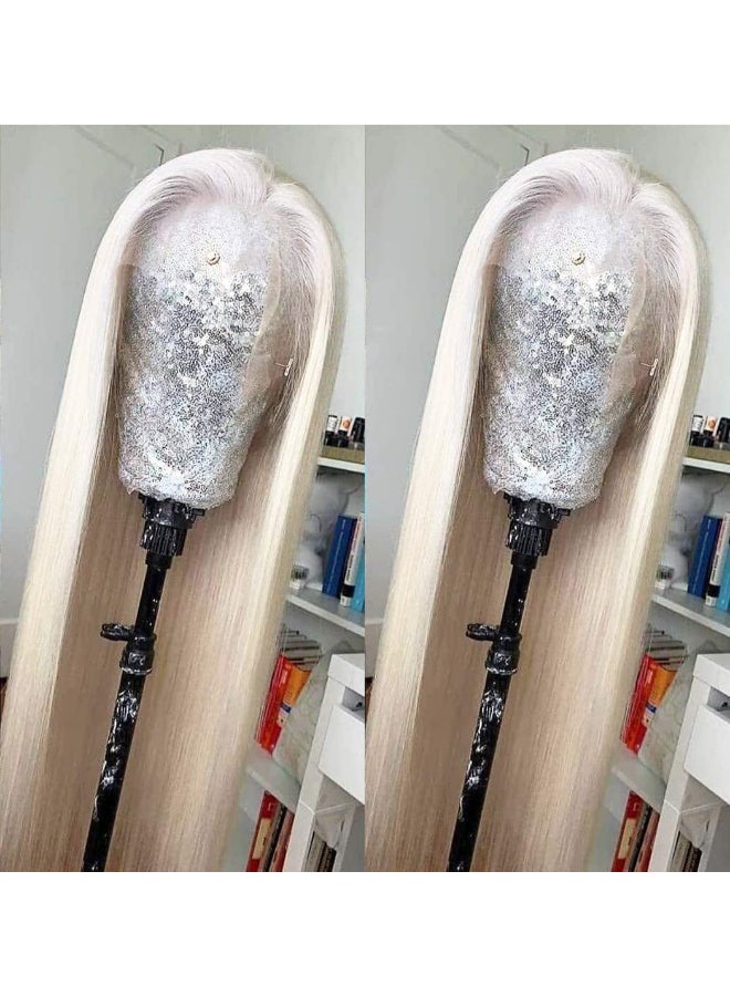 ANDRIA Lace Front Wigs Straight Hair Glueless Lace Wigs Synthetic Long Silk Straight Natural Wig Heat Resistant Fiber Platinum Blonde Colorful Wig With Baby Hair For Black Women 24 Inches - Image 3