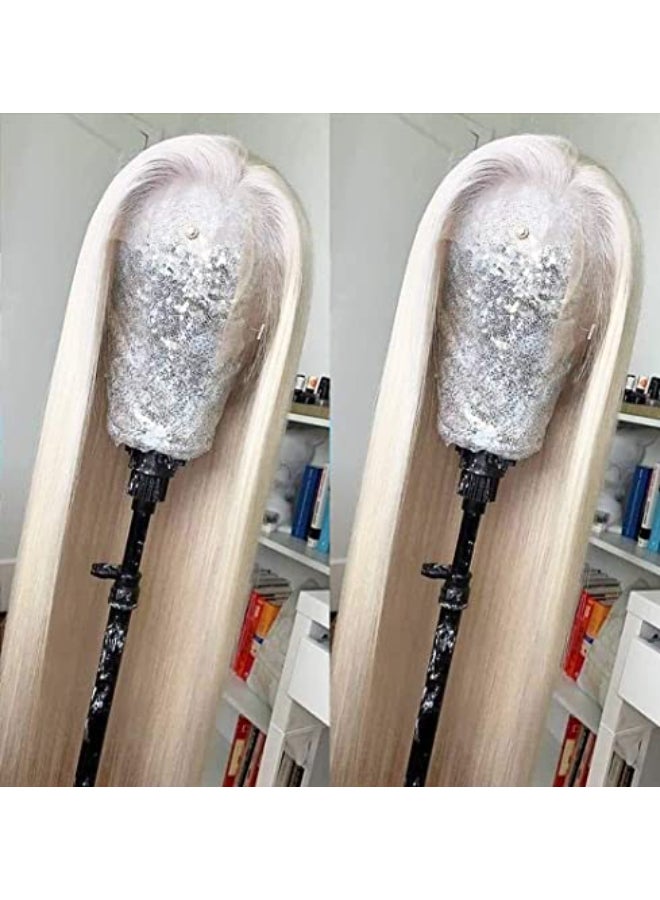 ANDRIA Lace Front Wigs Straight Hair Glueless Lace Wigs Synthetic Long Silk Straight Natural Wig Heat Resistant Fiber Platinum Blonde Colorful Wig With Baby Hair For Black Women 24 Inches - Image 1