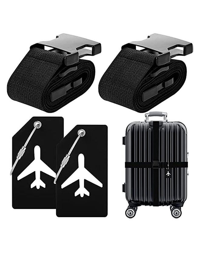 ZVEV Luggage Straps Set, 2 Pcs Travel Suitcase Straps with 2pcs Silicone Luggage Tags, Adjustable Suitcase Belts, Suitcase Tags with Name ID Card for Luggage Suitcase Travel Accessories  - Image 1