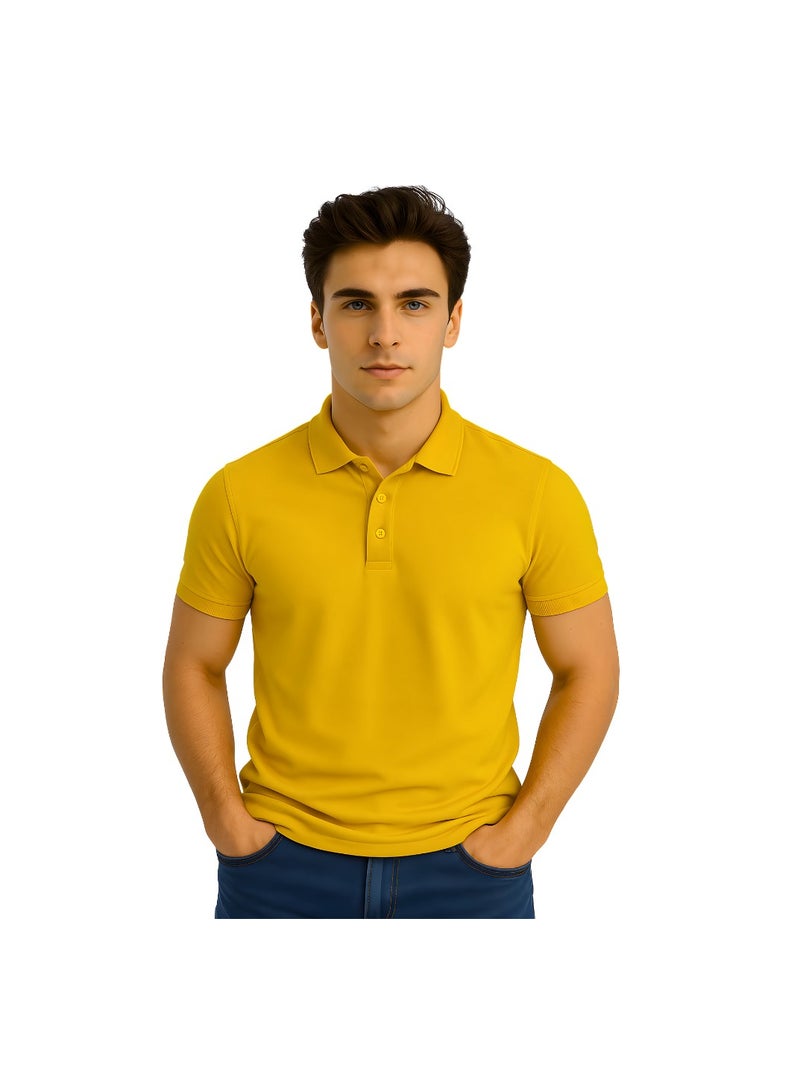 PRINTSHOP4ME Basic Adult Unisex Polo Short Sleeve Tshirt 220 Gsm Yellow - Image 1