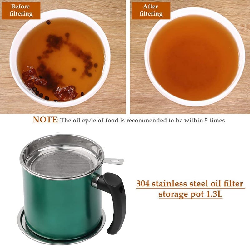 BeFunky 1.3 litres Oil Strainer Filter Cooking Oil Storage Grease Can for Reusing Frying Oil Dispenser Container Stainless Steel Multipurpose (Pack of 1) Green - Image 4