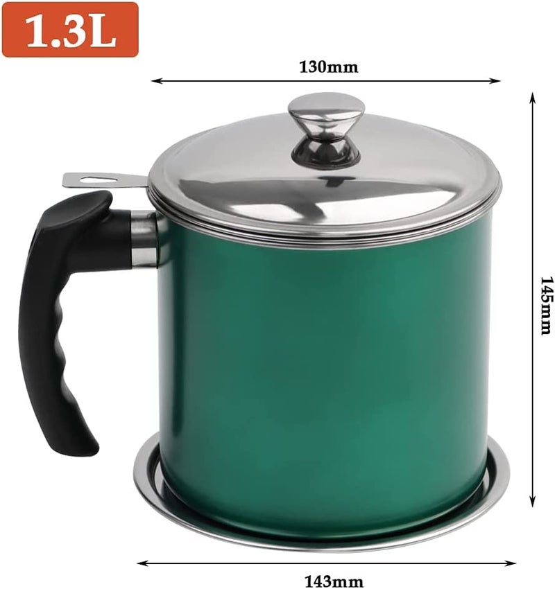 BeFunky 1.3 litres Oil Strainer Filter Cooking Oil Storage Grease Can for Reusing Frying Oil Dispenser Container Stainless Steel Multipurpose (Pack of 1) Green - Image 2