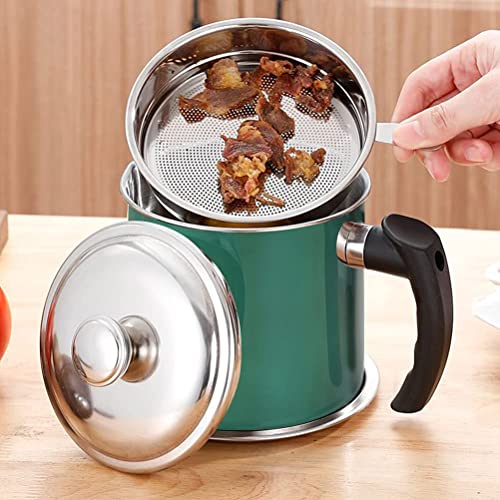 BeFunky 1.3 litres Oil Strainer Filter Cooking Oil Storage Grease Can for Reusing Frying Oil Dispenser Container Stainless Steel Multipurpose (Pack of 1) Green - Image 5