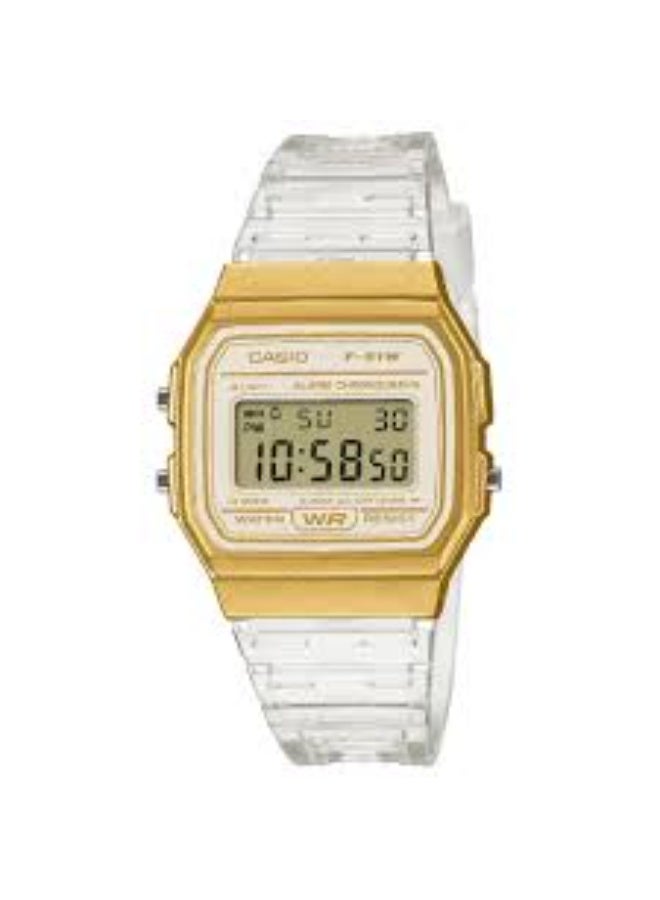 Casio F-91W Unisex Digital Wrist Watch with Gold Case and Clear Strap - Image 1