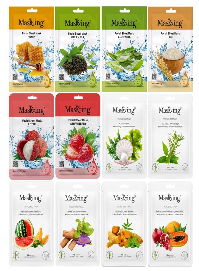 MasKing Beauty Facial Sheet Mask, 6pcs | Bamboo Fiber Sheet Mask, 6pcs |For Brightening Skin, Glowing, | Beauty Collection Pack |Combo Pack of 12 Sheet Mask - Image 1