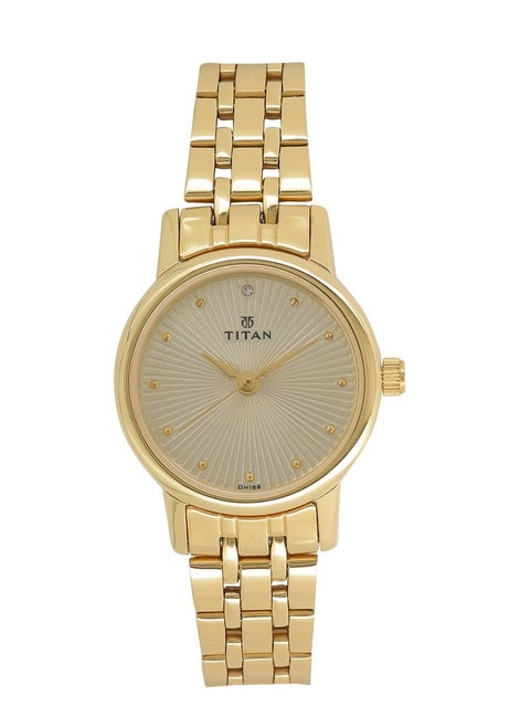 Titan Quartz Analog Champagne Dial Stainless Steel Strap Watch for Women