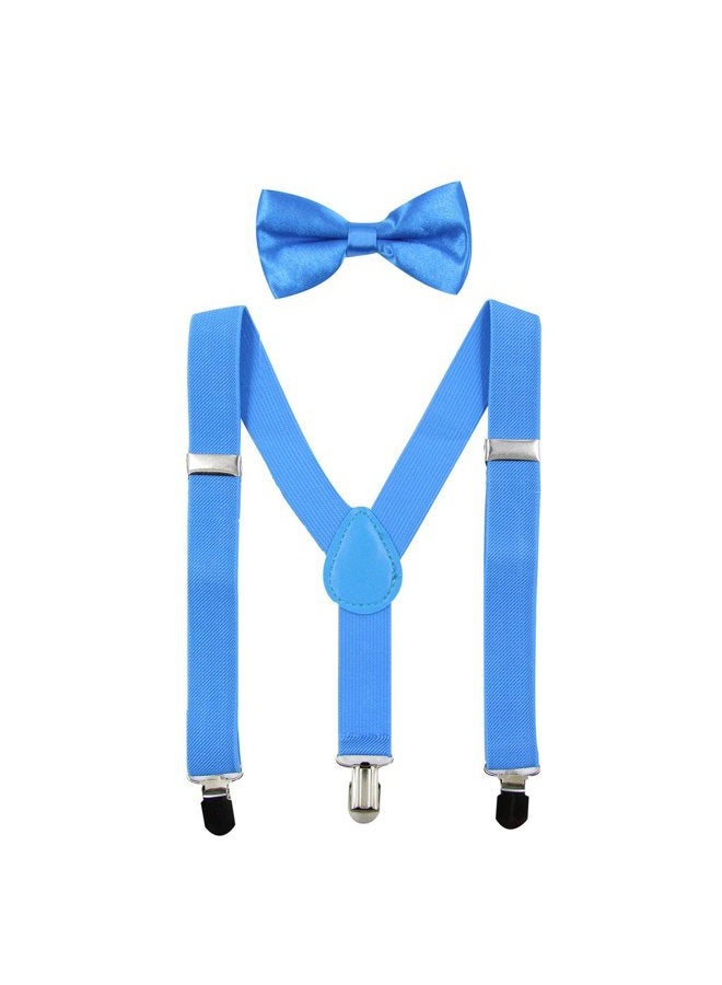 HANERDUN Kids Suspenders Bowtie Sets Adjustable Suspender Set for Boys and Girls, Sky Blue, 26 inches(1Year-10 Years) - Image 1