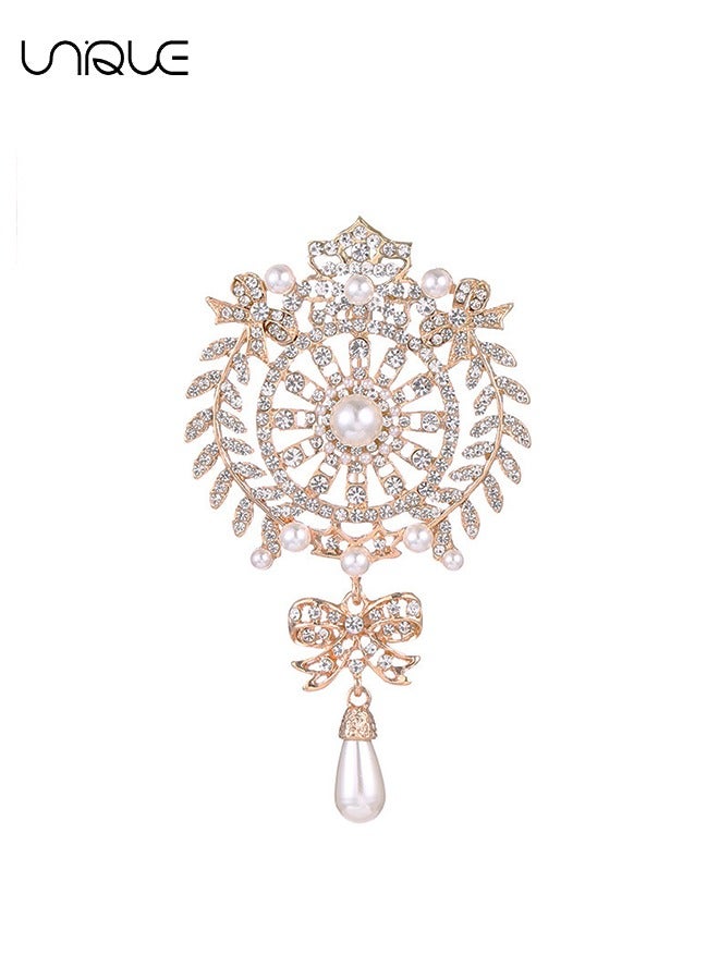 Unique Brooch, women's crystal brooch gold-plated bow design - Pearl rhinestone pin - Birthday Graduation Gift for Girls - Image 1