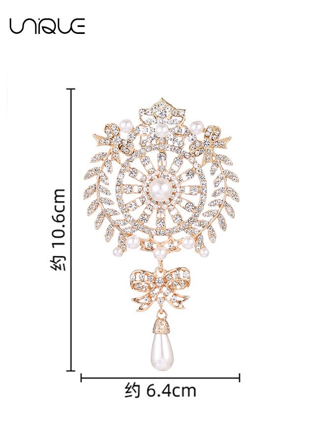 Unique Brooch, women's crystal brooch gold-plated bow design - Pearl rhinestone pin - Birthday Graduation Gift for Girls - Image 2