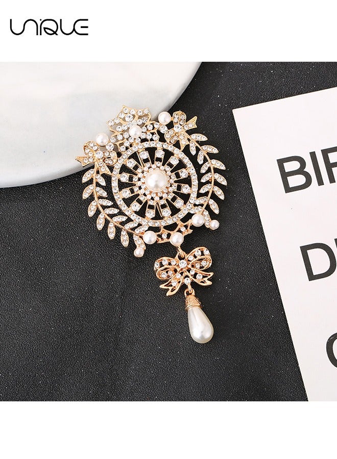Unique Brooch, women's crystal brooch gold-plated bow design - Pearl rhinestone pin - Birthday Graduation Gift for Girls - Image 3