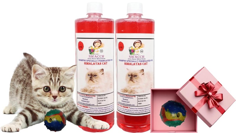 swacch Himalayan Cat Shampoo + Rubber Musical Ball I Chew Playing Rubber Ball I Interactive Cat Toy Balls I Training & Play I Combo Pack I 1 Litre Pack of 2 Jasmine - Image 1
