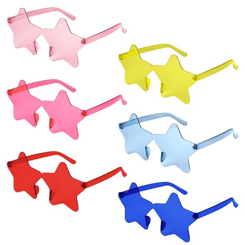 NACHLYNN 6 Pcs Transparent Sunglasses Multicolor Rimless Star Shaped Sunglasses Pentagram Glasses for Costumes Cosplay - Image 1