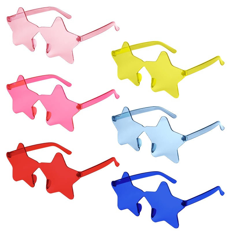 NACHLYNN 6 Pcs Transparent Sunglasses Multicolor Rimless Star Shaped Sunglasses Pentagram Glasses for Costumes Cosplay - Image 4