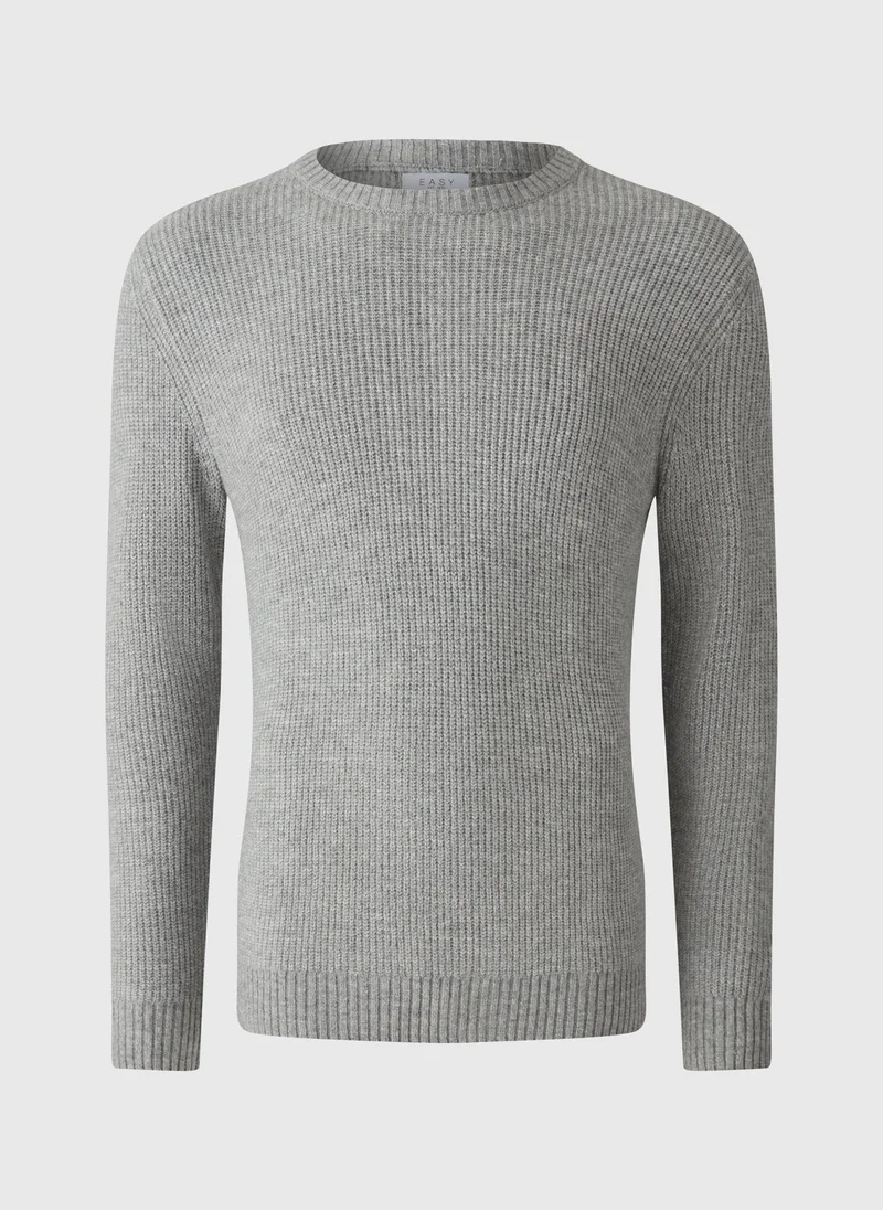 ماتلان Grey Ribbed Crew Neck Jumper