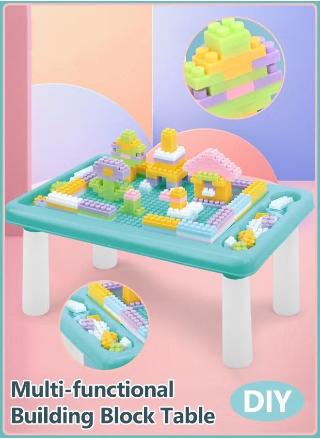 Building Blocks Activity Table, Toddlers Multi-Functional Educational Study Blocks Table, children's activity tables with storage space, Multi-Purpose Table, Kids Furniture for Boys Girls, for 0-3 Years Old, 180 Blocks（Green）