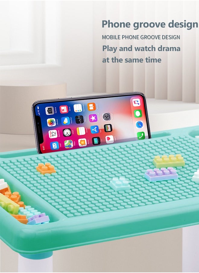 Building Blocks Activity Table, Toddlers Multi-Functional Educational Study Blocks Table, children's activity tables with storage space, Multi-Purpose Table, Kids Furniture for Boys Girls, for 0-3 Years Old, 180 Blocks（Green）
