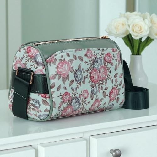 DOSYSO Floral Printed Sling Bags for Women with Broad Strap Multiple Compartments Stylish Latest Ladies Purse Big Size Shoulder Hand Bags Wide Belt Crossbody Side Bag College Girls Party Daily Use (Green) - Image 3