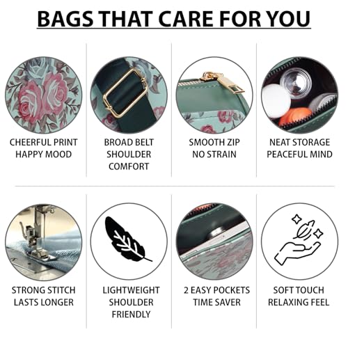 DOSYSO Floral Printed Sling Bags for Women with Broad Strap Multiple Compartments Stylish Latest Ladies Purse Big Size Shoulder Hand Bags Wide Belt Crossbody Side Bag College Girls Party Daily Use (Green) - Image 5