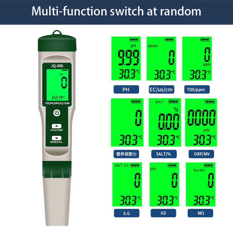 Multifunctional Digital 10 in 1 Water Quality Tester Portable High Accurancy Water Quality Test Pen Water Quality Measurement Tool Water PH/TDS/EC/Salinity/ORP/H2/S.G/Temperature/Nutrient Solution - Image 2
