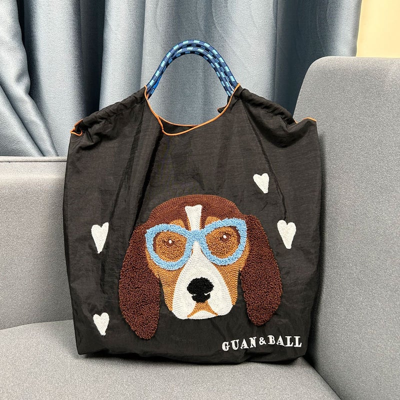 Beagle Embroidered Shopping Bag, Cute Large-Capacity Storage Nylon Eco-Friendly Bag, Single Shoulder Crossbody Bag, Women'S Small Square Bag - Image 3