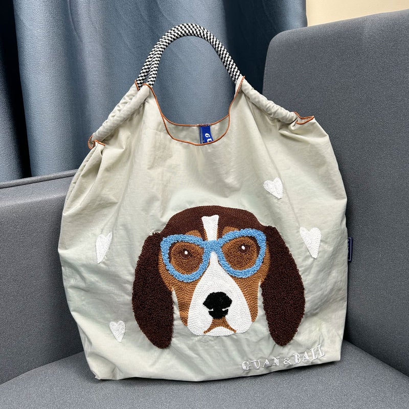 Beagle Embroidered Shopping Bag, Cute Large-Capacity Storage Nylon Eco-Friendly Bag, Single Shoulder Crossbody Bag, Women'S Small Square Bag - Image 5