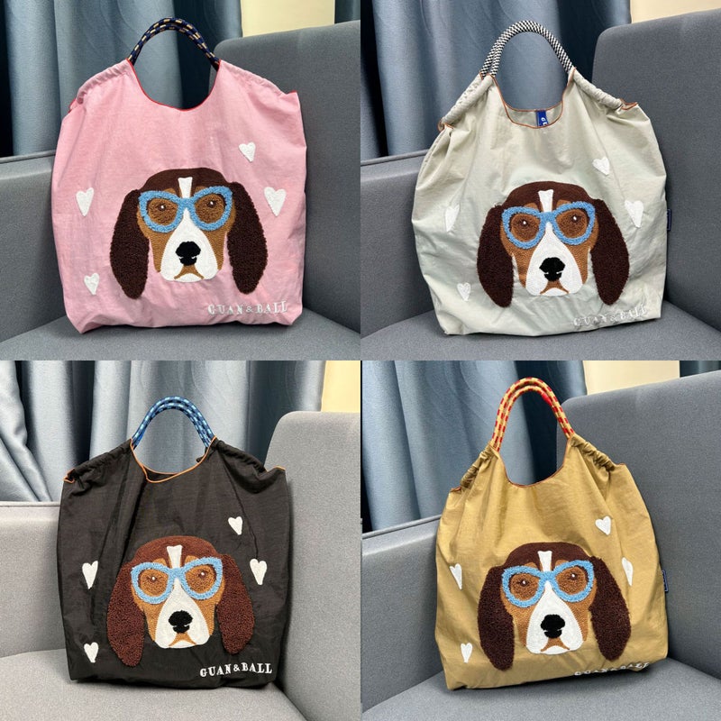 Beagle Embroidered Shopping Bag, Cute Large-Capacity Storage Nylon Eco-Friendly Bag, Single Shoulder Crossbody Bag, Women'S Small Square Bag - Image 4
