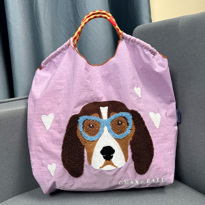 Beagle Embroidered Shopping Bag, Cute Large-Capacity Storage Nylon Eco-Friendly Bag, Single Shoulder Crossbody Bag, Women'S Small Square Bag - Image 1