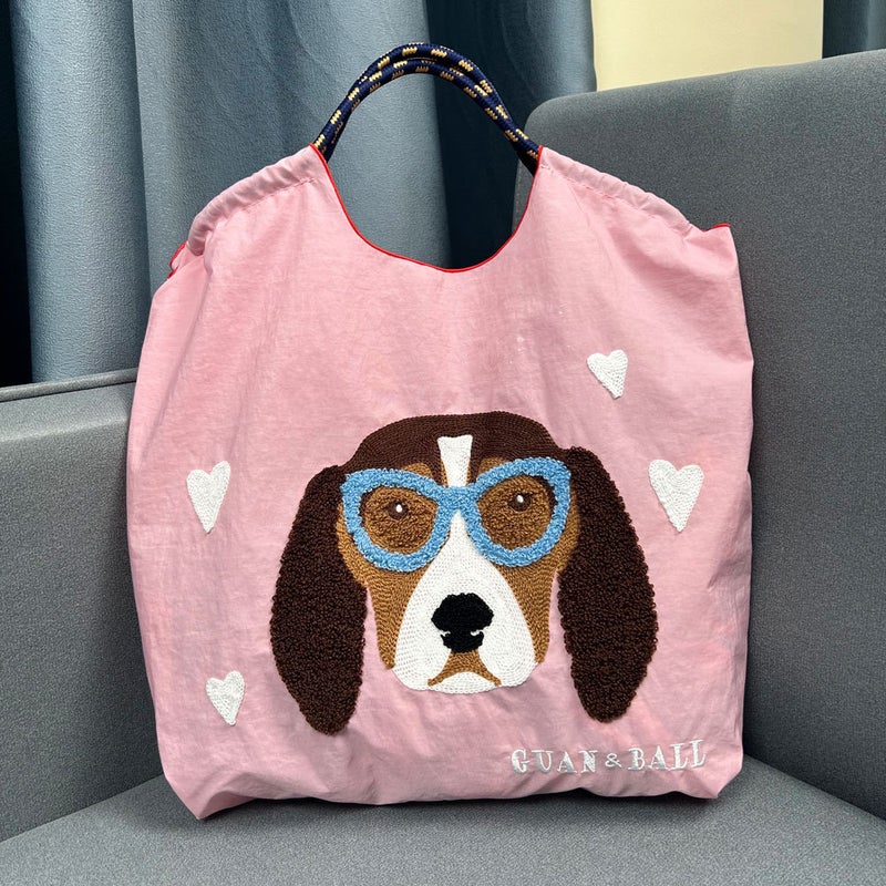 Beagle Embroidered Shopping Bag, Cute Large-Capacity Storage Nylon Eco-Friendly Bag, Single Shoulder Crossbody Bag, Women'S Small Square Bag - Image 2