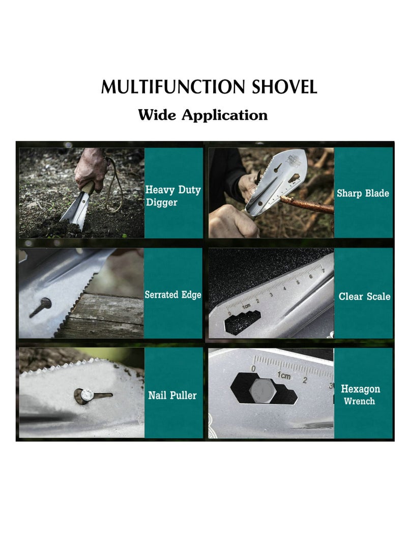 SYOSI Gardening Trowel Gardening Tool Multifunctional Survival Digging Tool with Serrated Edge and Sheath Hand Shovel - Garden Spade - Gardening Shovel Stainless Steel Lightweight Silver - Image 5