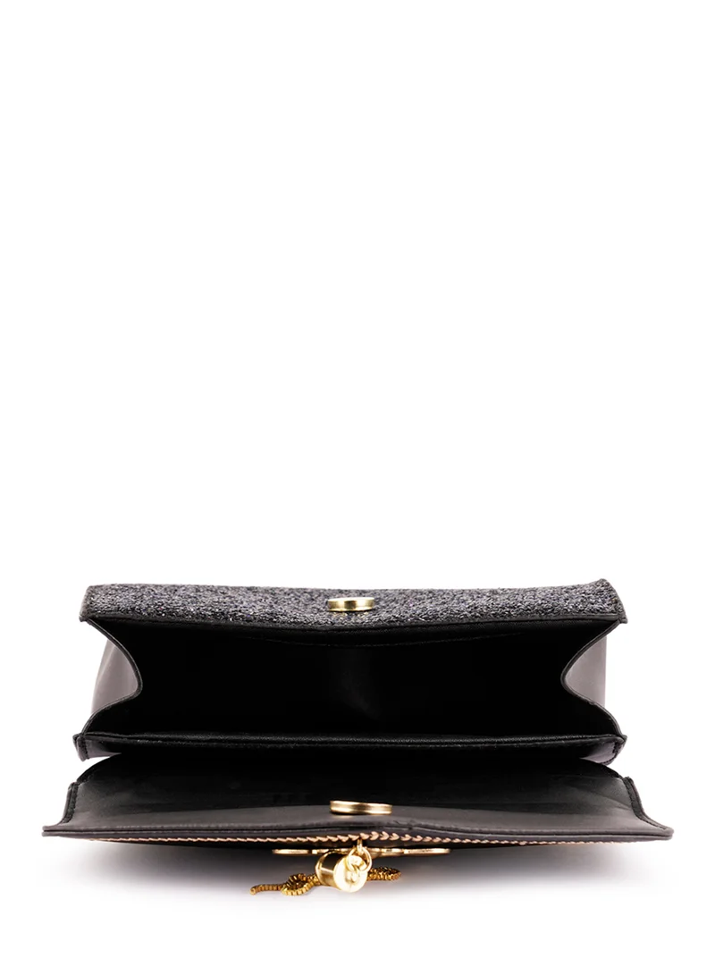 London Rag Black Glitter Envelope Sling Bag