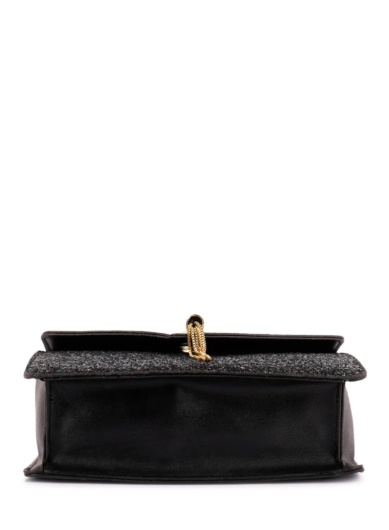 London Rag Black Glitter Envelope Sling Bag