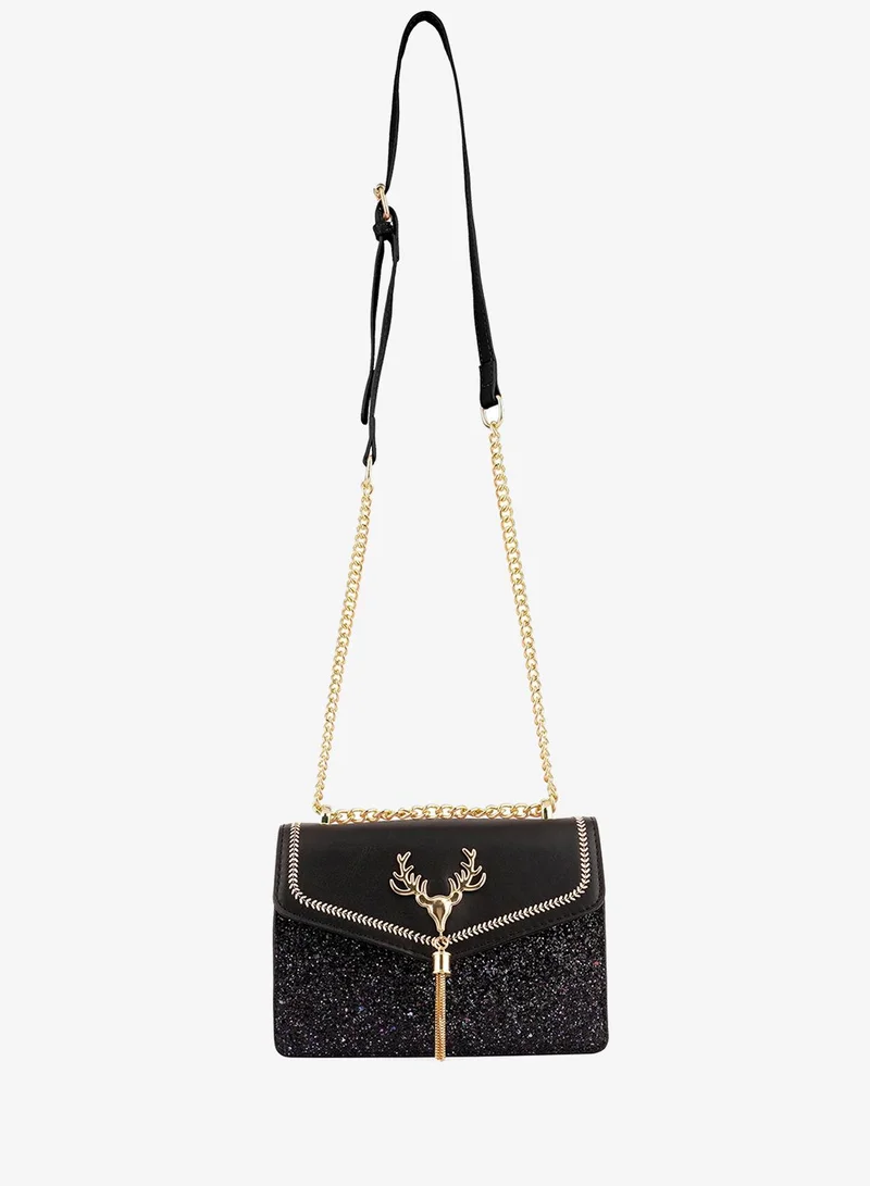 London Rag Black Glitter Envelope Sling Bag