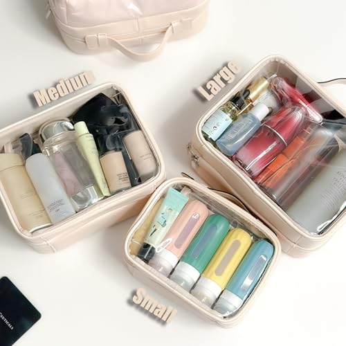 Veki TSA Approved Toiletry Bag Transparent Makeup Bag Double Travel Cosmetic bags Case Waterproof Toiletries Bag Medium Capacity Open Storage bag Organizer for Women and Girls (Medium Pink) - Image 4