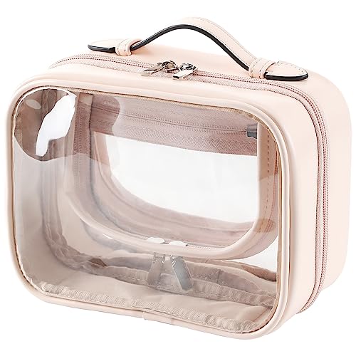 Veki TSA Approved Toiletry Bag Transparent Makeup Bag Double Travel Cosmetic bags Case Waterproof Toiletries Bag Medium Capacity Open Storage bag Organizer for Women and Girls (Medium Pink) - Image 1