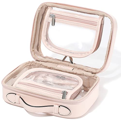 Veki TSA Approved Toiletry Bag Transparent Makeup Bag Double Travel Cosmetic bags Case Waterproof Toiletries Bag Medium Capacity Open Storage bag Organizer for Women and Girls (Medium Pink) - Image 2