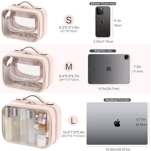 Veki TSA Approved Toiletry Bag Transparent Makeup Bag Double Travel Cosmetic bags Case Waterproof Toiletries Bag Medium Capacity Open Storage bag Organizer for Women and Girls (Medium Pink) - Image 3