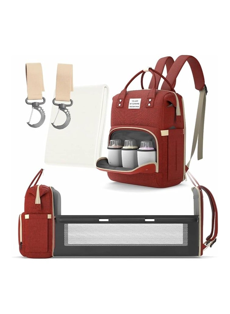 Multifunctional 3 in 1 Diaper Bag with Changing Station | Diaper Bag Backpack with Bassinet | Travel Baby Bed, Red,  - Image 1