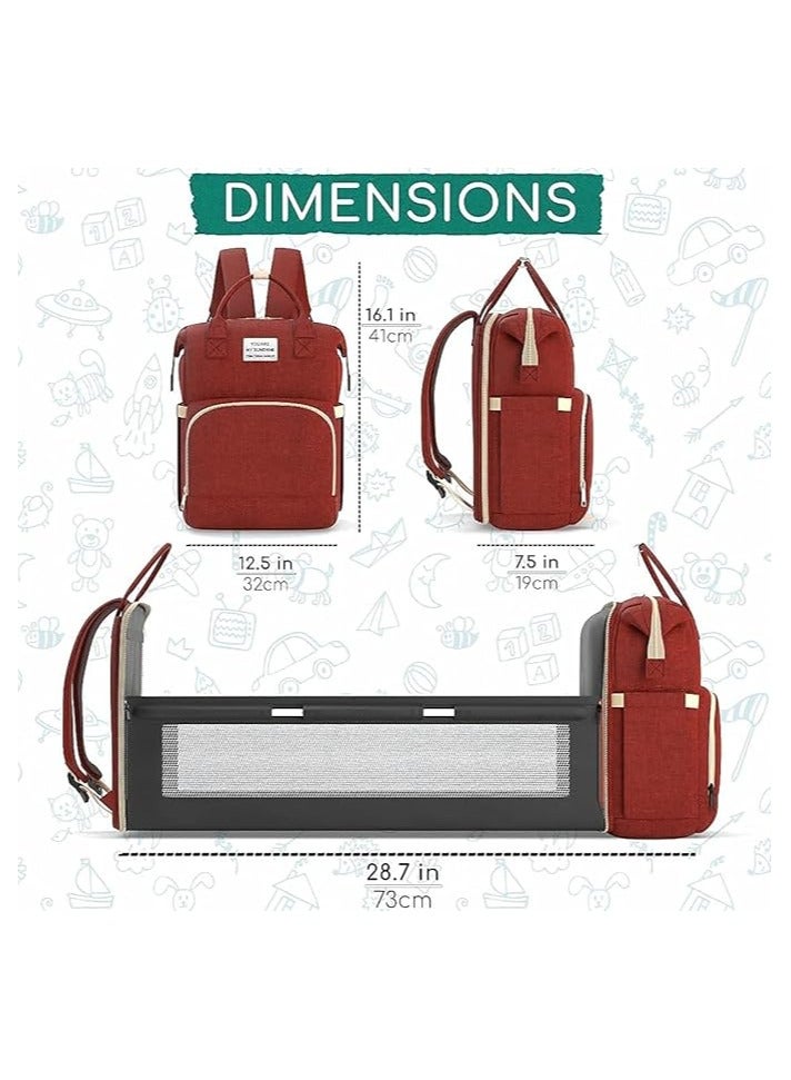 Multifunctional 3 in 1 Diaper Bag with Changing Station | Diaper Bag Backpack with Bassinet | Travel Baby Bed, Red,  - Image 2