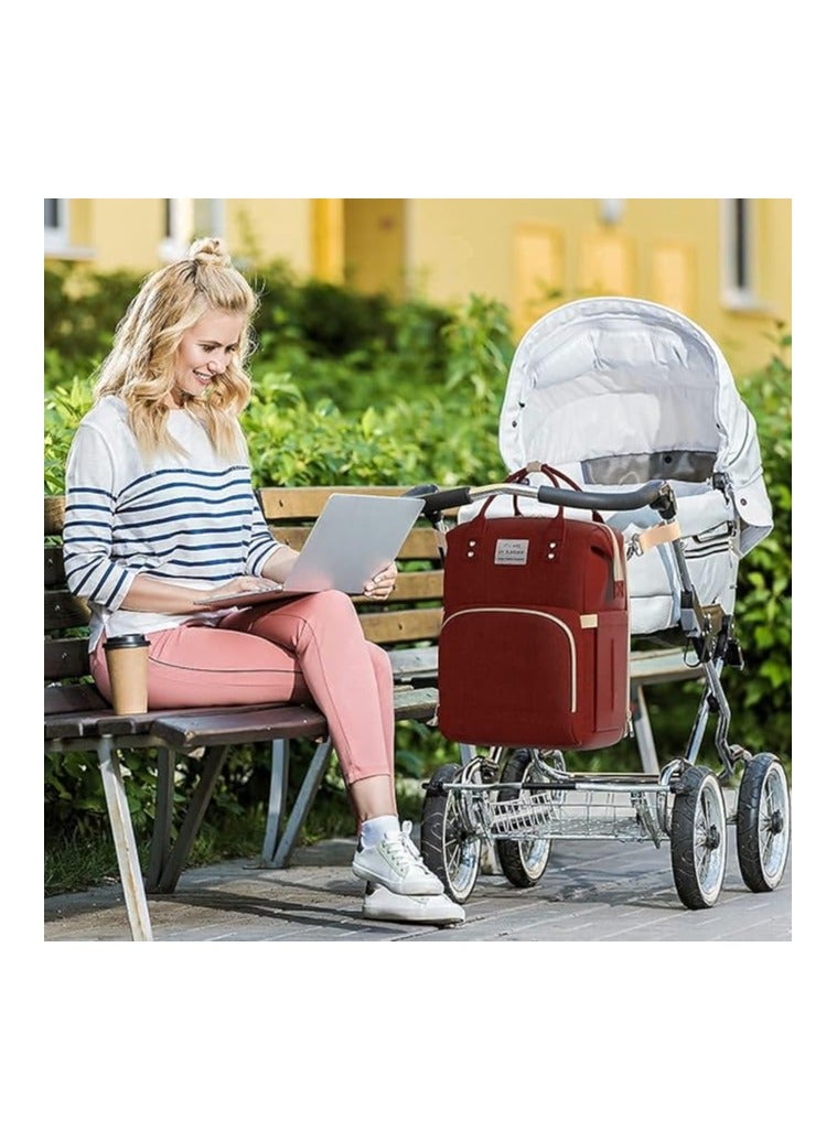 Multifunctional 3 in 1 Diaper Bag with Changing Station | Diaper Bag Backpack with Bassinet | Travel Baby Bed, Red,  - Image 4