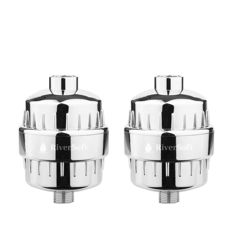 RiverSoft SF-15 PRO (pack of 2) shower and tap filter for hard water with 15 stage | Water Softener for Bathroom | Hard Water Filter (Pack of 2, Chrome) - Image 1