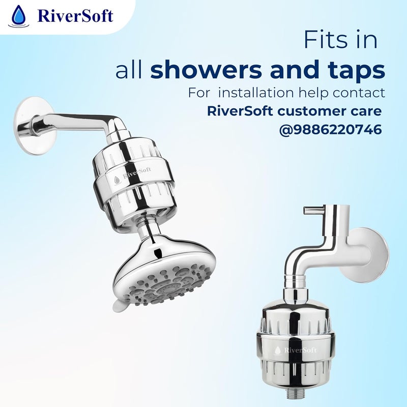 RiverSoft SF-15 PRO (pack of 2) shower and tap filter for hard water with 15 stage | Water Softener for Bathroom | Hard Water Filter (Pack of 2, Chrome) - Image 3