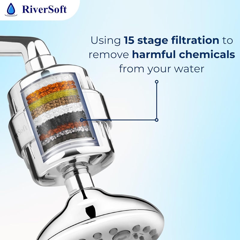 RiverSoft SF-15 PRO (pack of 2) shower and tap filter for hard water with 15 stage | Water Softener for Bathroom | Hard Water Filter (Pack of 2, Chrome) - Image 2