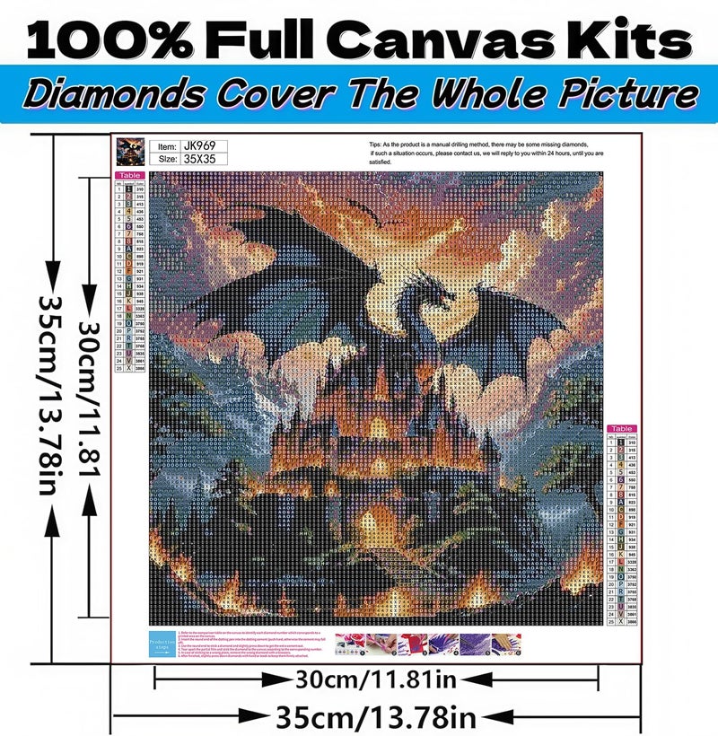 Acelii 5D Diamond Art Kits for Adults Beginners Dragon Castleï¼ŒDIY Full Round Drill Diamond Painting Kits, Paint by Diamonds Dots Gem Art Crystal Easyï¼ŒHome Wall Decor 13.78X13.78 Inch - Image 4