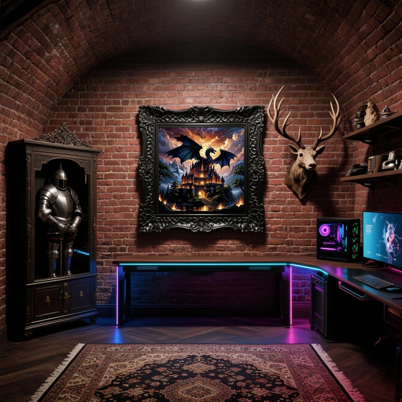 Acelii 5D Diamond Art Kits for Adults Beginners Dragon Castleï¼ŒDIY Full Round Drill Diamond Painting Kits, Paint by Diamonds Dots Gem Art Crystal Easyï¼ŒHome Wall Decor 13.78X13.78 Inch - Image 3