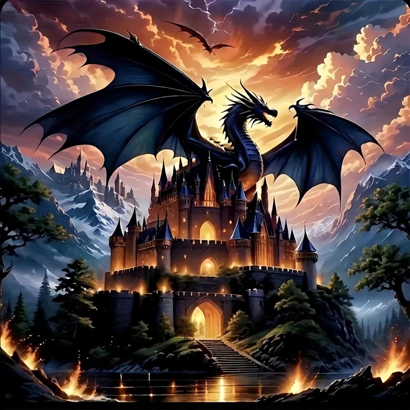 Acelii 5D Diamond Art Kits for Adults Beginners Dragon Castleï¼ŒDIY Full Round Drill Diamond Painting Kits, Paint by Diamonds Dots Gem Art Crystal Easyï¼ŒHome Wall Decor 13.78X13.78 Inch - Image 1